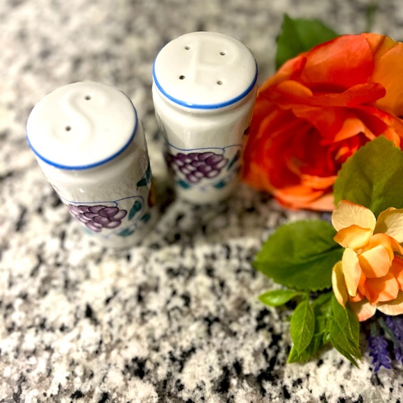 FRUTTIE by Tabletops Unlimited Salt and Pepper shakers White China Cottage Farm - Picture 4 of 8